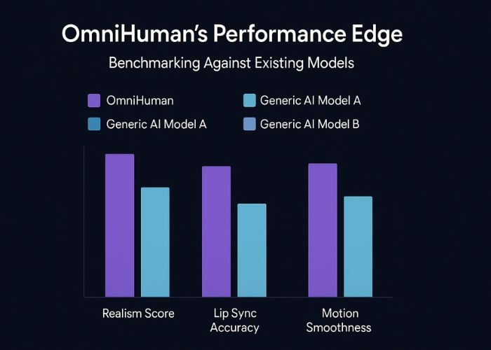 Graph comparing OmniHuman's performance edge against other AI video generation models in realism and motion