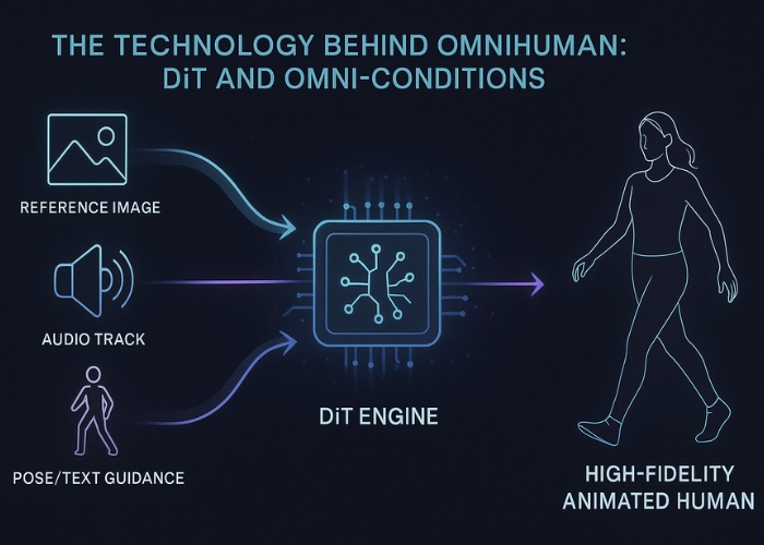 Diagram illustrating the Diffusion Transformer (DiT) architecture behind OmniHuman technology